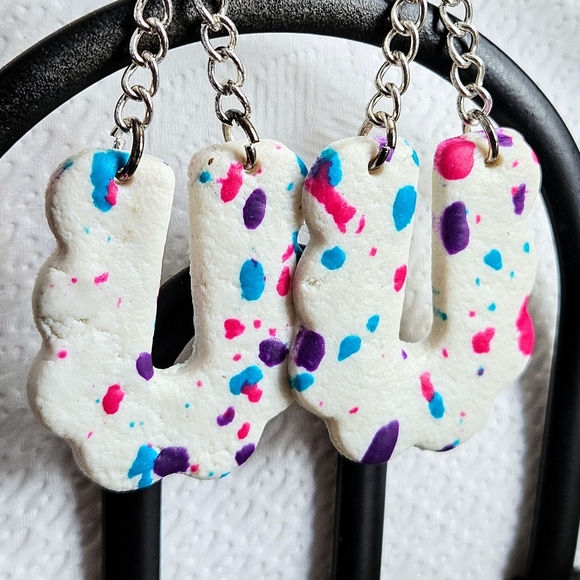SD Handmade Leather-Effect Confetti 90's Pattern Polymer Clay Dangle Earrings - Picture 2 of 2